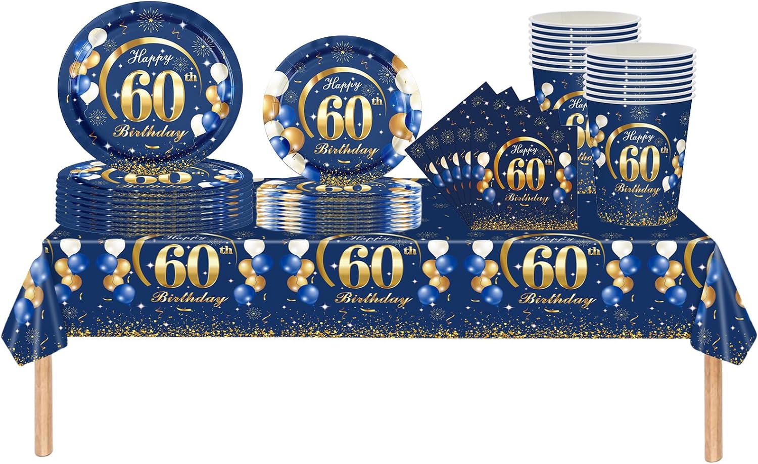 Table Number Gold - Granatowy turkusowo-złota 60. Dekoracje urodzinowe szczęśliwego
